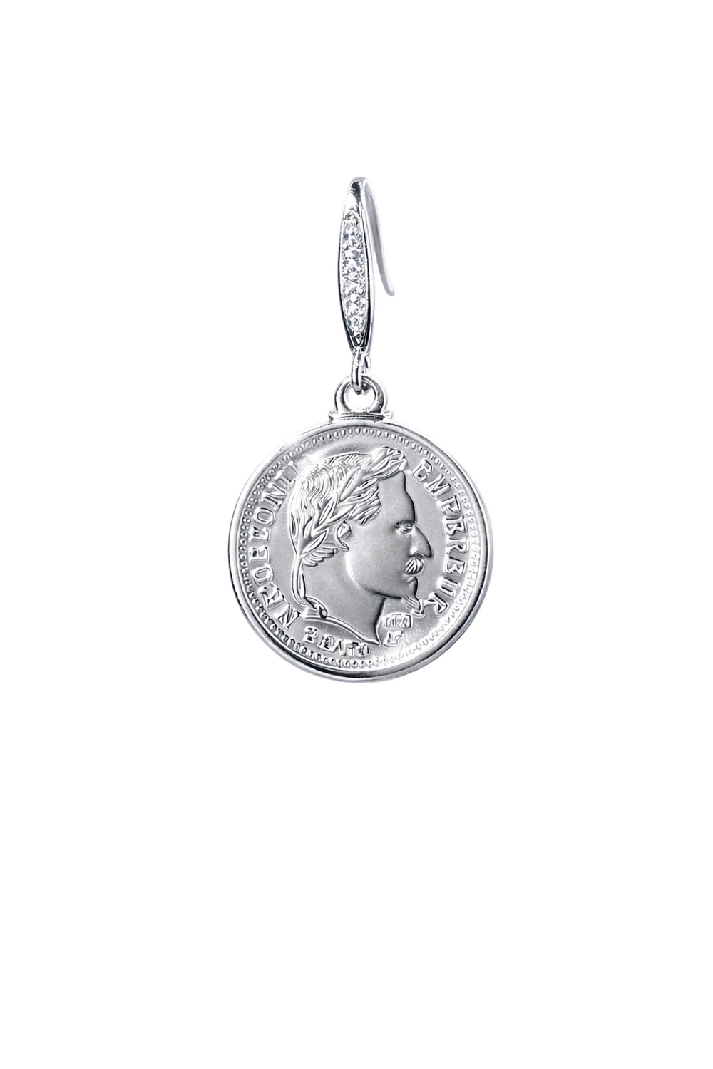 Aurelia Coin Drops Earrings detail showing engraved coin and drop