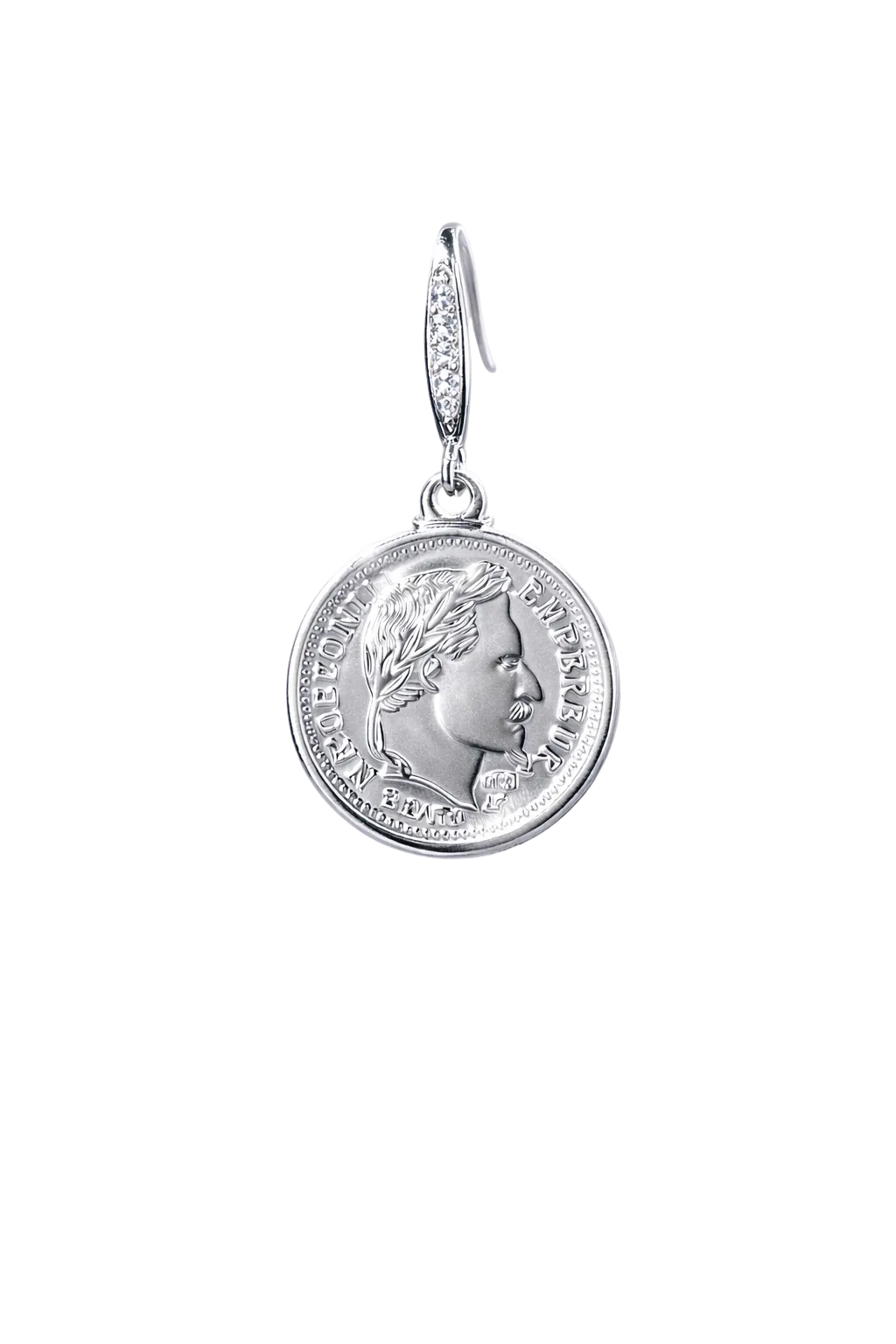 Aurelia Coin Drops Earrings detail showing engraved coin and drop