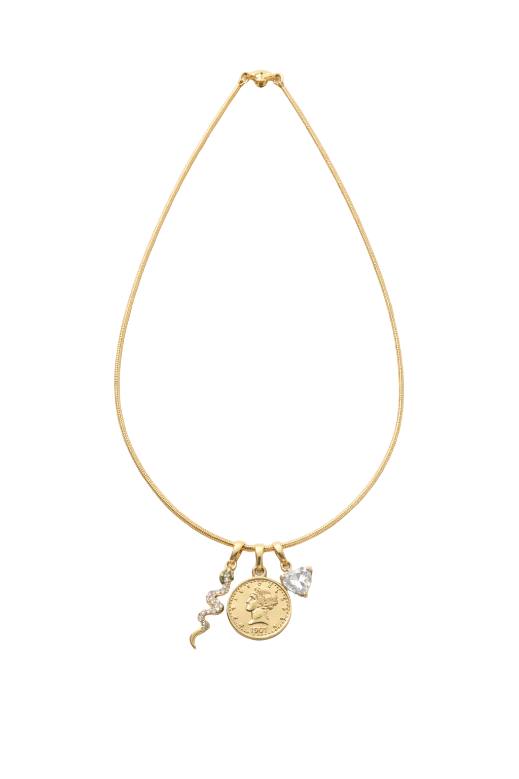 Aurelian Trio Wire Necklace – gold wire necklace with trio of refined charm pendants