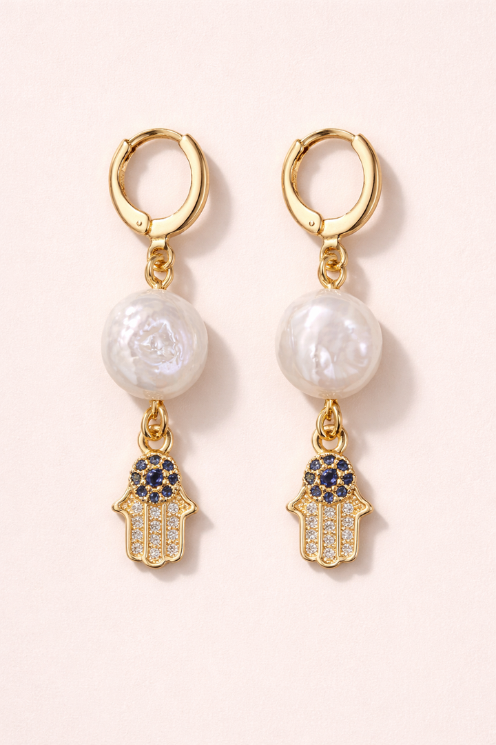 Noura Pearl Khamsa Earrings