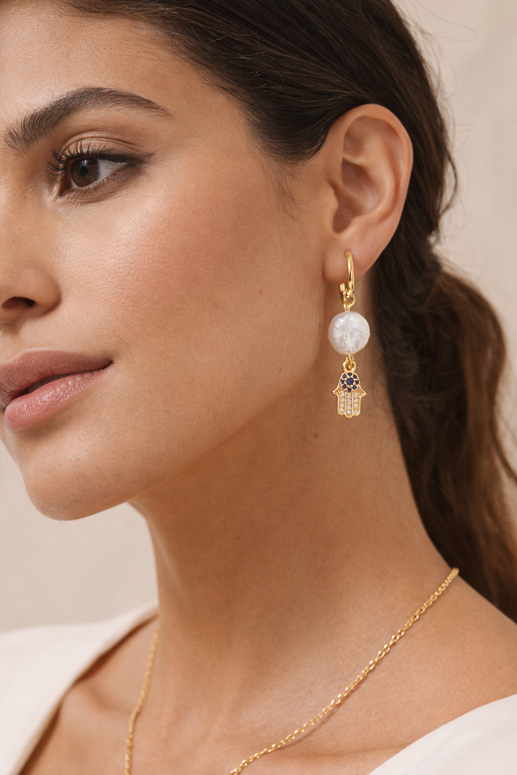 Noura Pearl Khamsa Earrings