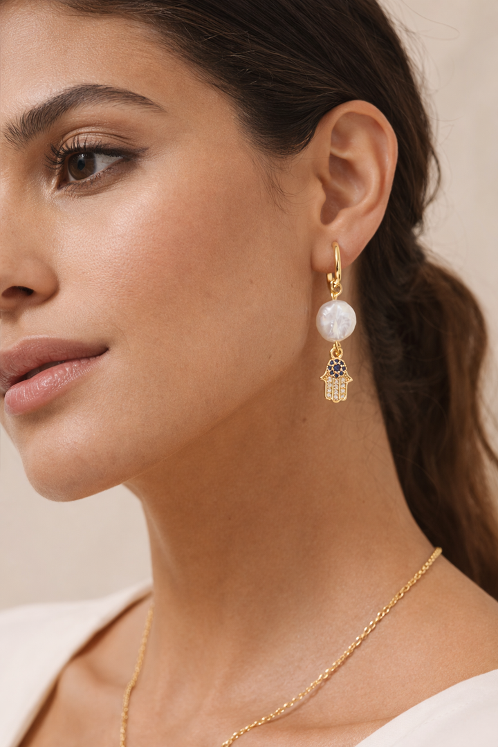 Noura Pearl Khamsa Earrings