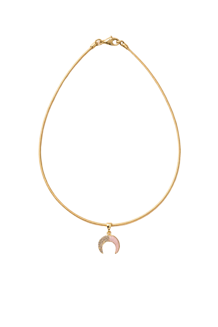 Selene Crescent Wire Necklace – delicate crescent moon pendant on sleek gold wire necklace