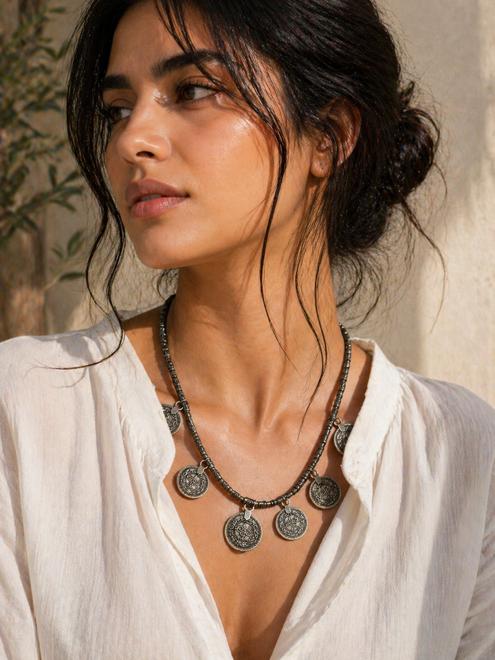 Silver Coin Cascade Necklace
